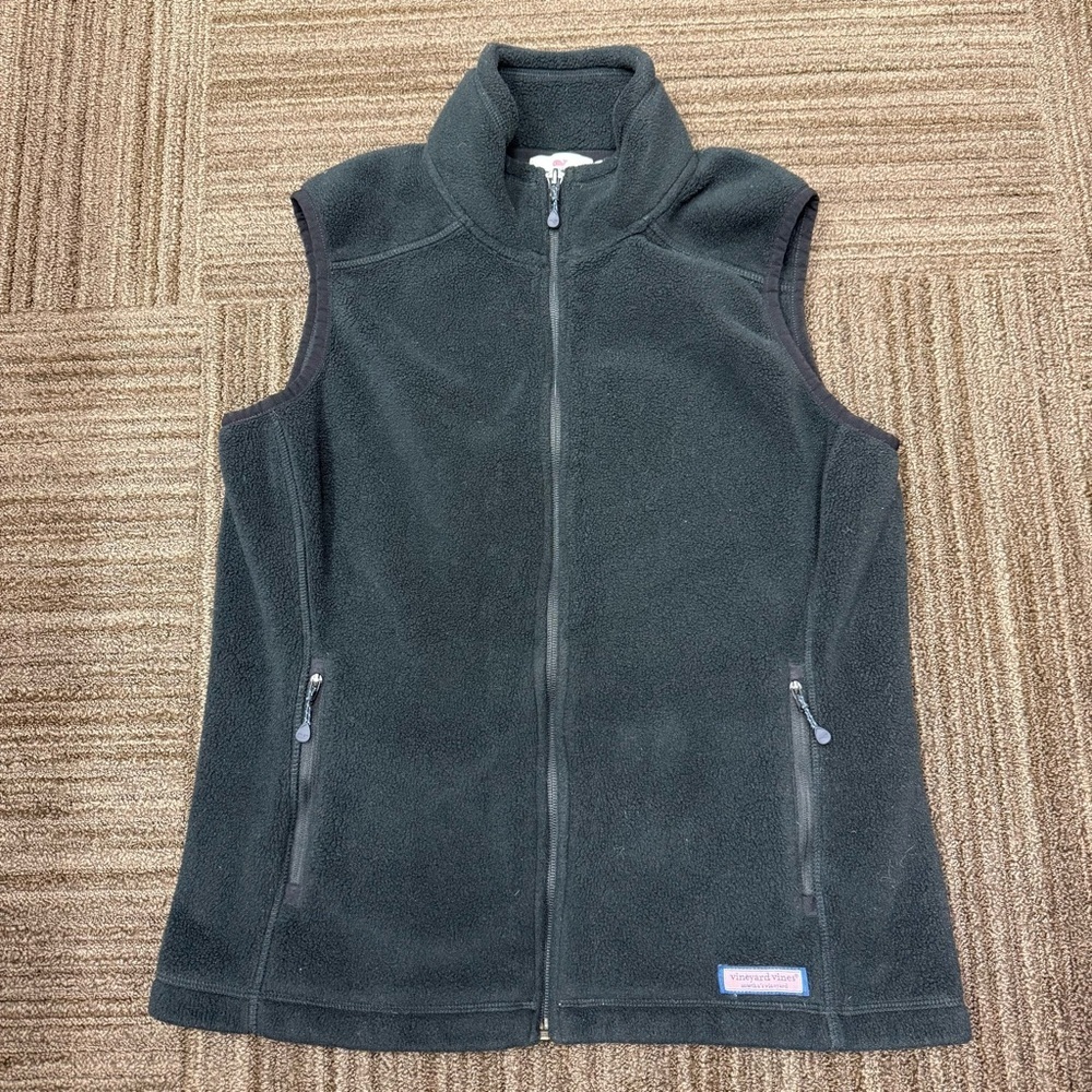 Vineyard Vines Black Women’s Fleece Vest Zip Up Pockets